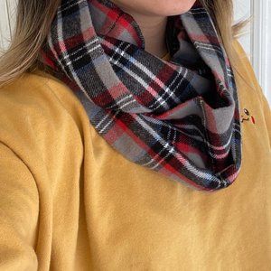 Gray Black Red Plaid Circle Fleece Scarf